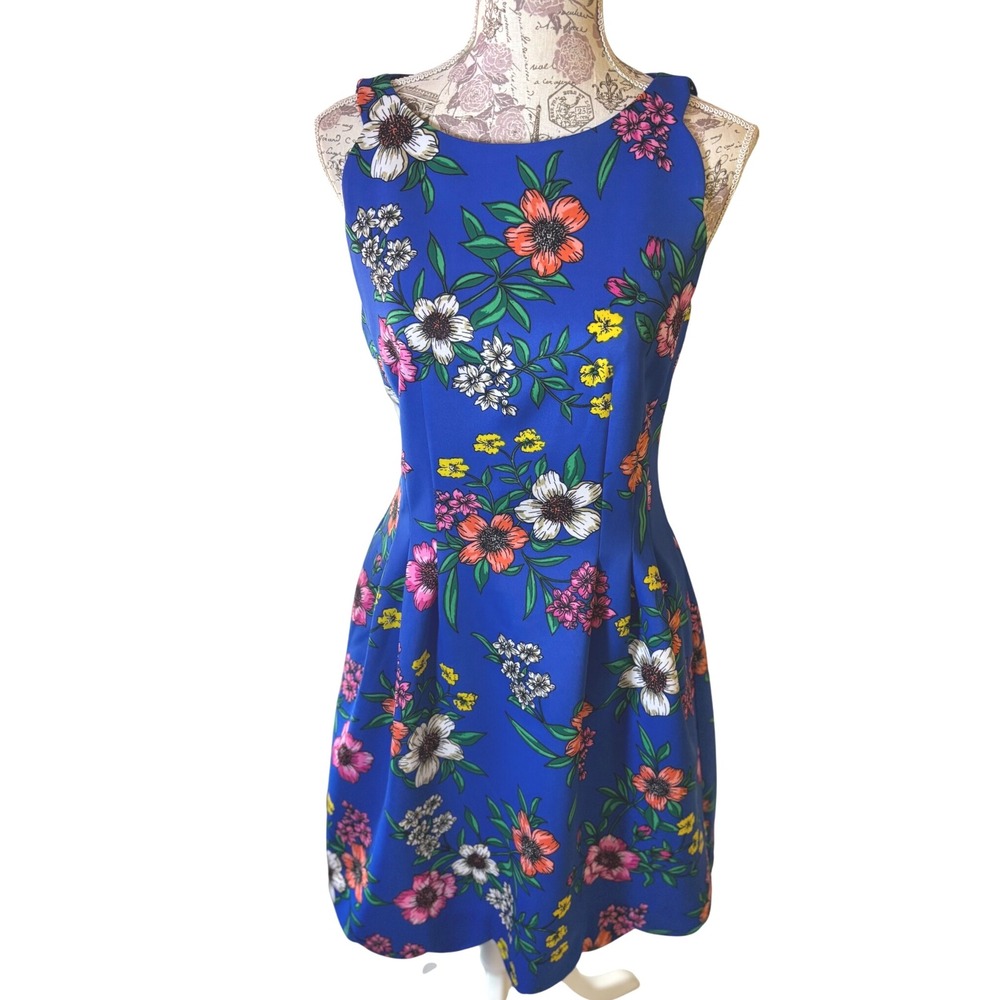 Vince Camuto Blue Floral Sleeveless Mini Dress - Size 10 - Spring Summer